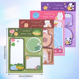 Qianyu 4 Pack Sticky Notes Kawaii Animal Posted Notes Set 240 Sheets Animals Shape Markers Flags Self-Stick Memo Pads Kawaii Small Self-Stick Note Pad for Office Roommates Home Kids Students
