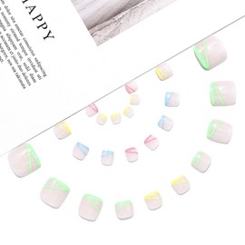 Handcess French Fake Toe Nails Nude Ballerina Press On Shiny Fake Toenails Full Cover Acrylic Toenails Nail Art Tips for Women Girls 24 Pieces