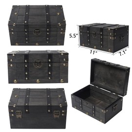 DECOR4SEASON Vintage Wooden Treasure Chest - Decorative Storage Box with Hinged Lid,Black