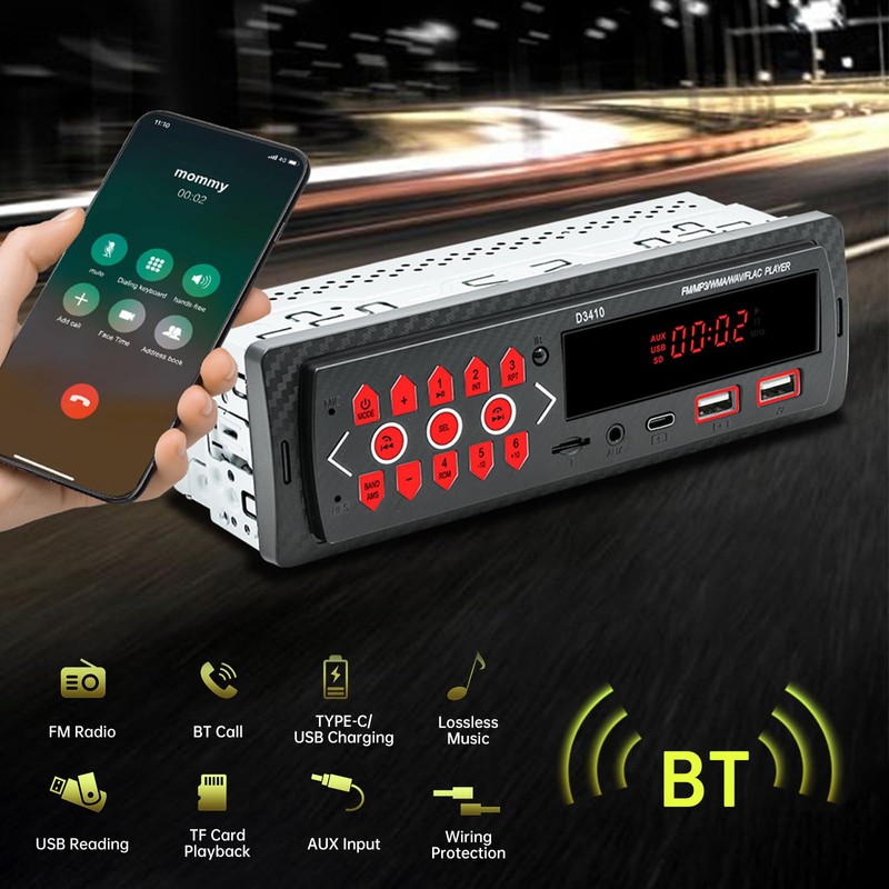 ePathChina Car Audio Bluetooth Single DIN Stereo, 12V LED Car