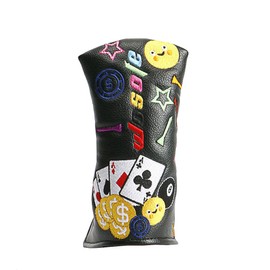 Golf Headcover Putter Cover Fits Scotty Cameron Odyssey Magnetic Closure Pin Cute Playing Cards Poker Embroidery (Black)