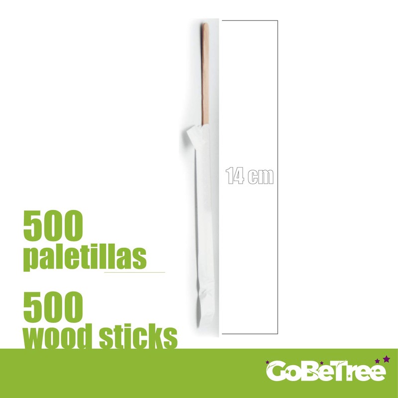 GoBeTree 500 Wooden Scoops Individually Wrapped in 14cm Paper Disposable