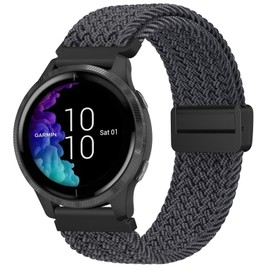 Elastic Strap for Garmin Venu SQ/Sq 2 Music Strap/Venu 2 Plus/Vivoactive 3/3 Music Strap, Stretchy Adjustable Nylon Loop Braided Replacement Strap Women Men (Graphite)