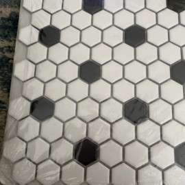 Satori By Anatolla White Black Floor Tile Porcelain Mosaic Hexagon 1 Sheet 10.16