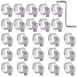 Swpeet 25Pcs 0.4-0.6inch (10-16mm) Hose Clamp 100% 304 Stainless Steel Adjustable Range Worm Gear Hose Clamp with Wrench Fuel Line Clamp Perfect for Plumbing, Automotive (10-16MM)