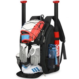 Baseball Bag for Youth Adult, Large Lightweight Softball Bag with Shoe Compartment and Helmet Holder, Waterproof Baseball Bat Backpack with Fence Hook - Color: Black