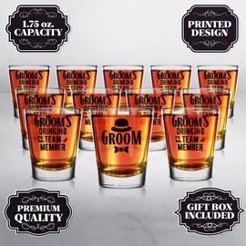 shop4ever Groom Fedora and Groom's Drinking Team Member Shot Glasses ~ Bachelor Party Favors ~ (12 Pack, Fedora)