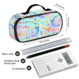 ROVOZAR Cute Axolotls Pencil Case, Animals Pencil Box for Kids Axolotl Pen Makeup Bag, Large Capacity Axolotl Pencil Pouch Holder Makeup Bag with Zipper Compartments for Office School