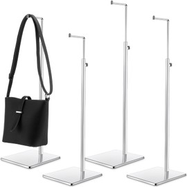 Maitys 4 Pack Purse Display Stands, Adjustable Height Handbag Display Stand Metal Bag Display Rack Handbag Stand Holder Single Hanging Hook Bag Stand for Boutique Store (Silver)