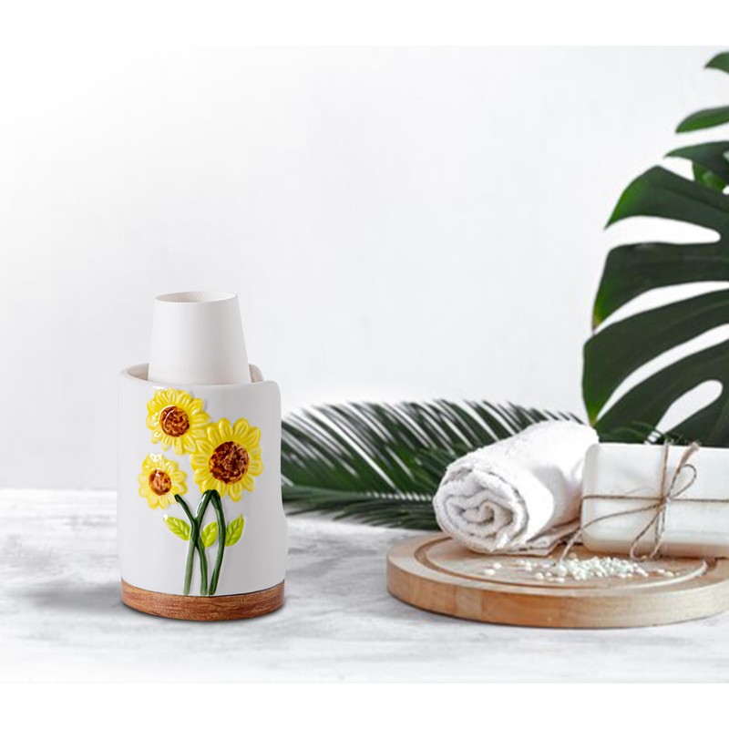 GABROC Sunflower Bathroom Cup Dispenser 3 Oz Ceramic Bathroom Cup