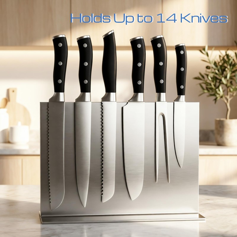 ENOKING Double-Sided Magnetic Knife Block, 12in Silver Stainless Steel Knife