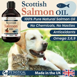 Petastical Salmon Oil for Dogs & Cats | Omega-3 & Omega-6 Fish Oil Supplement for Healthy Skin, Coat & Joints | Sustainably Sourced | No Pump Needed (500ml)