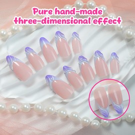 EYZOTSF Press on Almond Nails Medium Length Glossy Full Cover Acrylic French Almond Shaped False Nails with Designs Artificial Fake Nail with Charms Glue Stick ons Fingernails for Women Girls(XM9832)