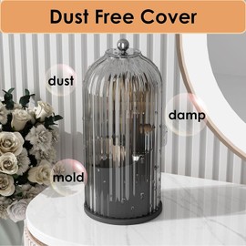 Growsun Rotating Makeup Brush Holder Organizer with Lid 360°Spinning Waterproof Makeup Organizer Countertop Cute Cosmetics Organizer for Vanity Bathroom, Grey Black