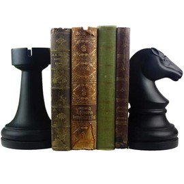 Chess Bookends, Office Decorative Bookends for Shelves, Heavy Bookends Book Stoppers Book Holders for Desk Decoration, 7x7x4 inches, Black,1Pair/2Piece