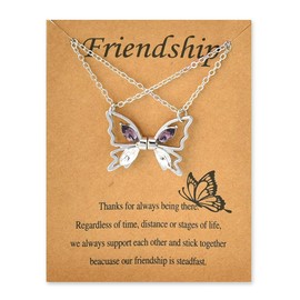 Best Friend Necklace for 2 Magnetic Butterfly Necklaces Glitter Rhinestone Friendship Necklaces for Two Girls Friends Birthday Anniversary Christmas Gift for Bestie