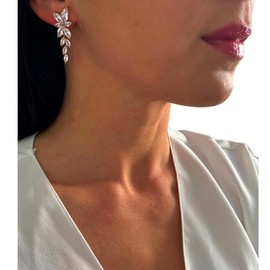 ONDEGO® ROSEGOLD Ohrringe Blatt Blätter Creolen Ohrstecker Brautschmuck Geschenk Weihnachtsgeschenk Schmuck für Sie lange große