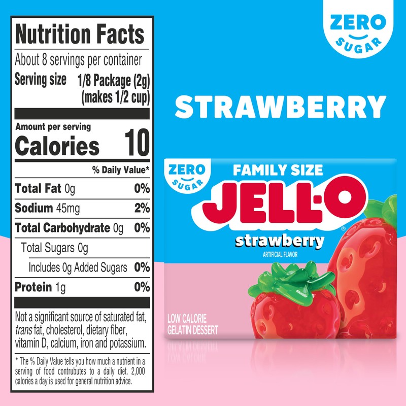 Jell-O Strawberry Sugar Free Gelatin Dessert Mix, 0.6 Ounce (Pack