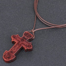 COTTVOTT Wood Orthodox Cross Pendant Necklace Christian Crucifix Necklace Prayer Jesus for Women Men, Wood