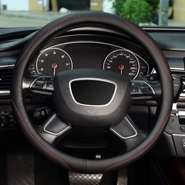 Funda de Piel para Volante de Coche,Cubierta Volante Coche,Cuero de Microfibra,Universal de 38cm,Transpirables y Antideslizantes,Elástica,para Volantes Redondos y En Forma de D (Negro)