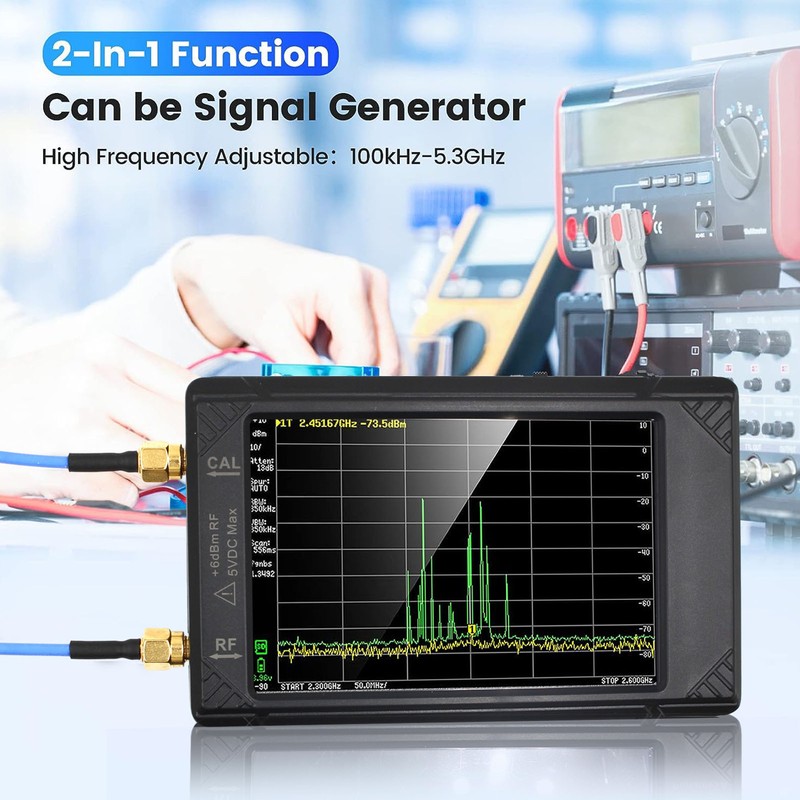 Mini Handheld Spectrum Analyzer 100kHz to 5.3GHz 4in Spectrum Analyzer