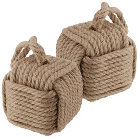 SEHOI 2 PCS Square Rope Knot Door Stops, 5.5 x 5.5 Inch Jute Door Stoppers with Handle, Nautical Knot Door Stopper for Doors and Windows, 5.3lbs