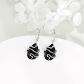 YFN Snake Earrings Sterling Silver Black Tourmaline Dangle Drop Earrings Crystal Healing Jewellery Spiritual Protection Gifts for Women Girls, Sterling Silver, No Gemstone