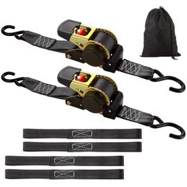YAYODS 2 Pack 2 Inch Retractable Ratchet Straps Heavy Duty 15ft Self Retracting Tie Down Straps with Storage Bag, 3,300lb Break Strength Automatic Ratchet Straps for Trailer, ATVs, Boats