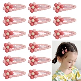 20 Pcs Pink Flower Metal Snap Hair Clips for Girls & Women - Six petal flower Hair Barrettes, Perfect Hair Accessories for Little Girls, Kids, and Children (Flower)