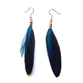 Black Feather Earrings with Deep Turquoise Feather - Handmade