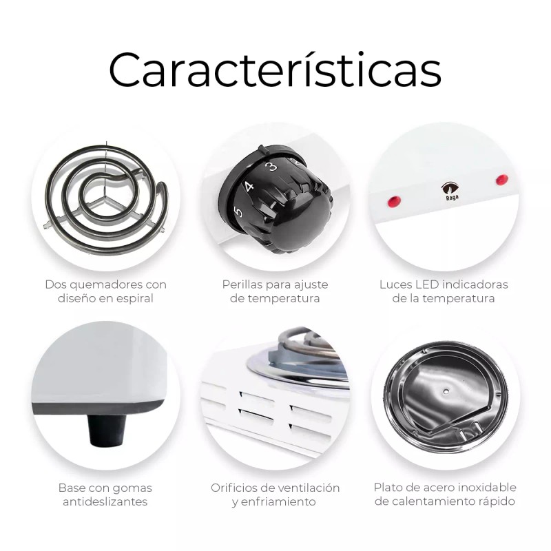Raganet Parrilla Eléctrica 2 Quemadores Acero Inoxidable 2000w Color Blanco