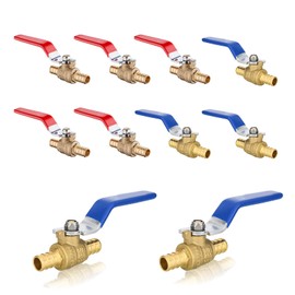 (Pack of 10) Seelink 1/2 Inch PEX x 1/2 Inch PEX Ball Valve, Brass Shut Off Valve for Pex Pipe Connection, ASTM F1807, Red&Blue