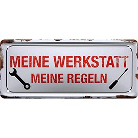 schilderkreis24 Tin Signs Collection 28 x 12 cm - Humorous Sayings for Craftsmen and Workshop: Decoration & Gift Ideas for Screwdrivers (Meine Werkstatt Meine Regeln)