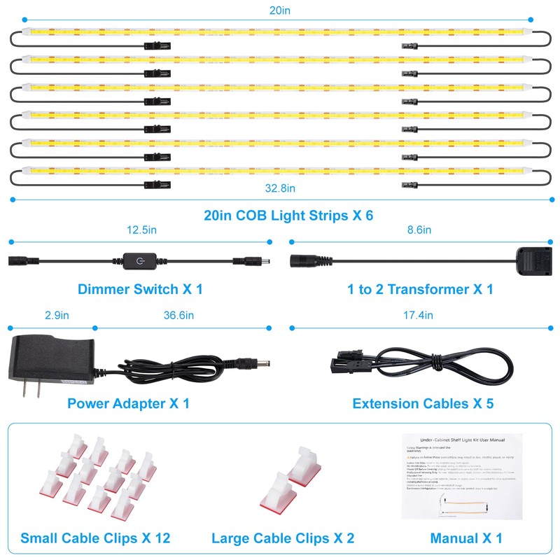 JUSJUBR LED Lights for Shelves, 6 PCS 20 Inch Dimmable