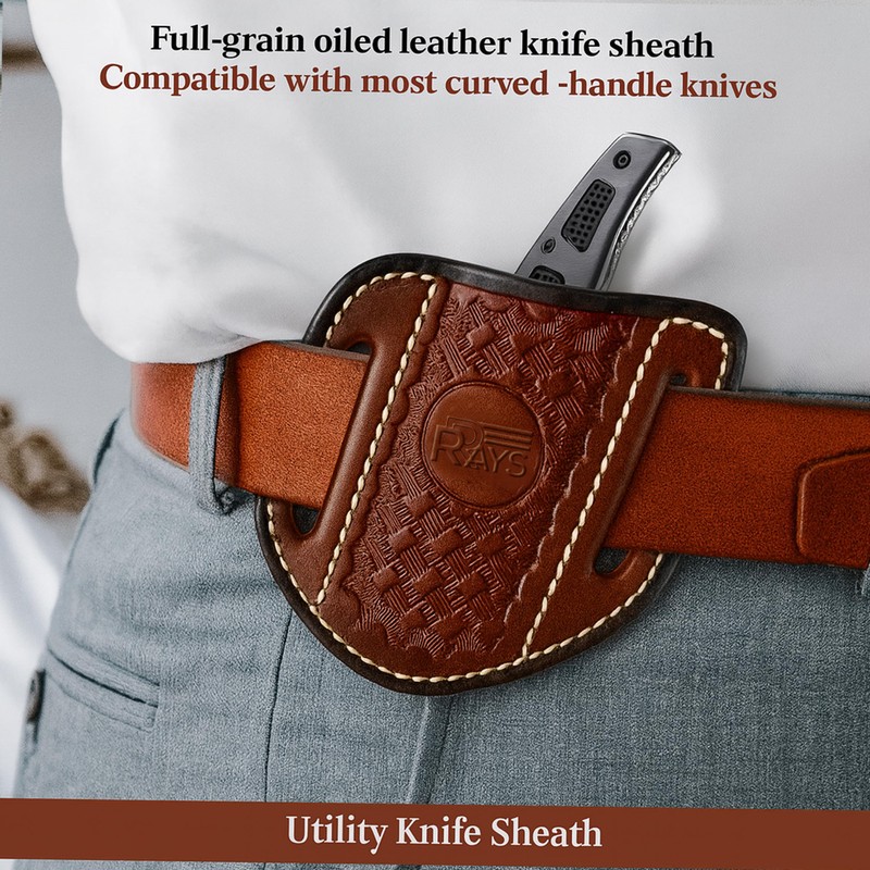 Leather Knife Sheath for Belt Pocket Folding Knife Holder Compact