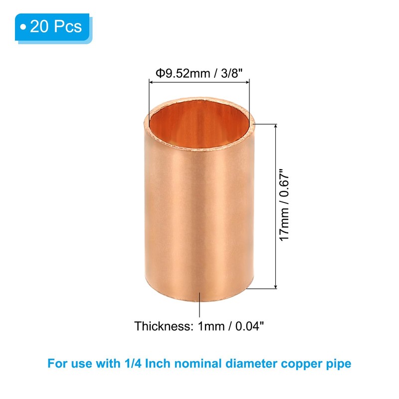 PATIKIL 1/4" Copper Coupling Fittings with Sweat Ends, 5 Pcs