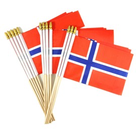 Newperlite Norway Stick Flag Norwegian Small Mini Hand Held Flags - Solid Wooden Pole and Spear Top,12 Pack, 5x8 Inches