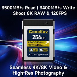 256GB CFexpress 4.0 Type B Memory Card with 3500MB/s Read Speed and 3400MB/s Write Speed, Suitable for RAW 8K/4K Video Recording