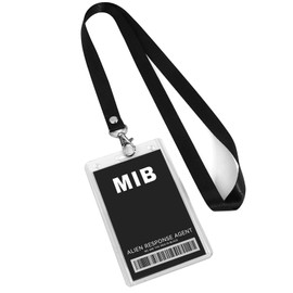 Agent Costume Accessories, Black ID Badge Props, Men in Cosplay Costume Name Tag with Lanyard, Spy Decorations Secret Agent ID Card Holder for Halloween Party Supplies
