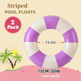 2PCS Floats for Adults Rrings Striped Pool Float Large Swim Ring for Adults,34 Inch Classic Striped Teens Adult Inner Tubes Summer Beach Bachelorette Party (Purple Stripe,2)