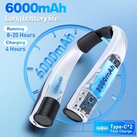 BOTDOYS Portable Neck Fan Rechargeable: Free Hands Extra-long Battery Life 6000mAh Strong Air Volume Fast Cooling for Outdoor Enthusiasts - Travel Hiking Climbing (Black)