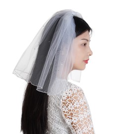 Lystaii Bridal Wedding Veil Girls First Communion Veil Women's Short Lace Veil with Rhinestone Comb Tulle for Bachelorette Party (White)