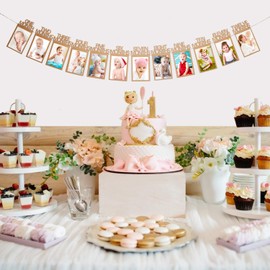 Photo Banner 1st Birthday for 1 to 12 Months Baby Photo Garland Birthday Decoration Garland Hanging Wall Decoration for Party Decor, Holy Communion, Baby Shower
