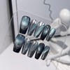 LIFOOST Nails Handmade Press On Medium Coffin Silver Blue Magnetic