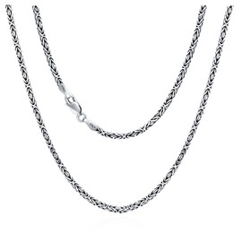 BHUBREA 925 Sterling Silver 2.5mm Solid Byzantine Chain Link Necklace for Men Women Oxidized Square Silver Chain Jewelry Gift, 28 Inch