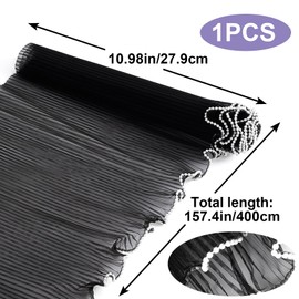 SmallCat 4.37 Yards Flower Wrapping Mesh Paper Pearl Edge, Black Floral Wrinkled Wavy Net Yarn, Flower Bouquet Accessories for DIY, Wedding Decoration, Valentine's Day Florist Supplies