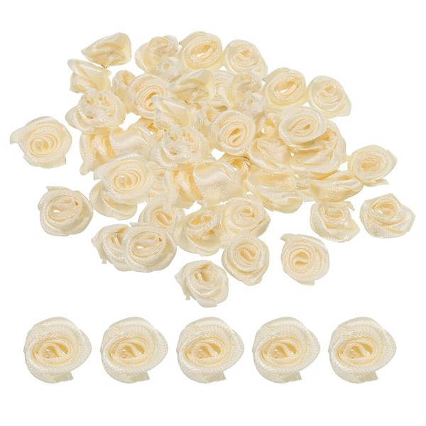 PATIKIL 0.6" Mini Satin Ribbon Roses, 50 Pcs Tiny Fabric