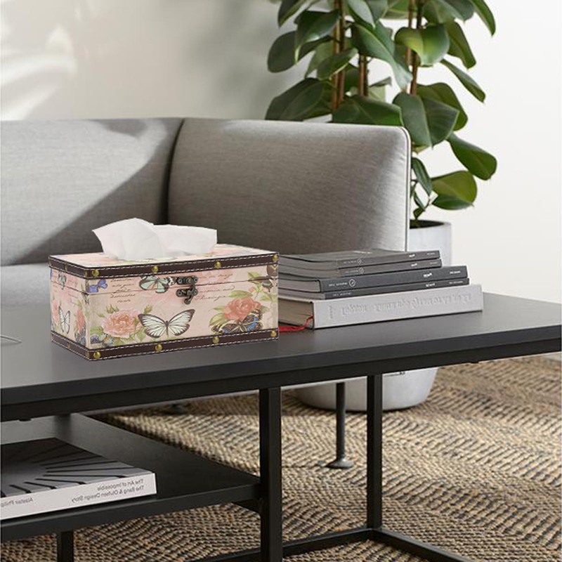 TOLIDA PU+ Wood Rectangular Tissue Box Cover - Retro Household