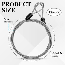 Milkary 12Pcs Stainless Steel Security Cable with Loops, 4Ft 3mm Luggage Lock Safety Cable, Braided Steel Coated Flex Bike Cable, Double Loop Anti Theft Wire Lock Cable for Travel Locking
