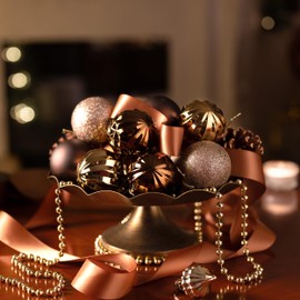 Valery Madelyn Christmas Baubles Set for Christmas Tree Decoration，24pcs 6cm Classic Luxury Copper Gold Shatterproof Christmas Ball Ornaments